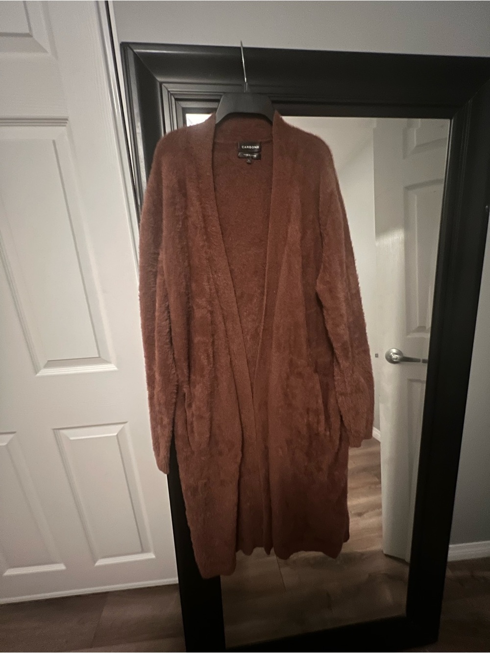 Carbon38 Plush Longline Open Cardigan in Chestnut